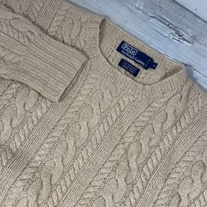 VTG Polo Ralph Lauren Fisherman Hand Knit Camel Hair Cashmere Long Sleeve XL